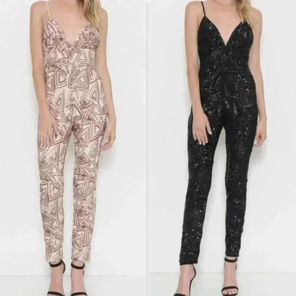 GLAMOUR GIRL BLACK NUDE SEQUIN JUMPSUIT - Picture 7 of 11